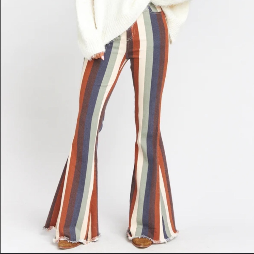 Striped High-Rise Flare Jeans in Rust Multi